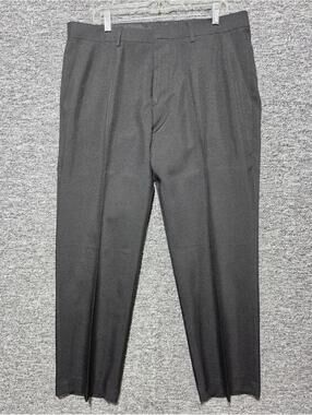 Vittorino Men's Pleated Straight Leg Black Twill Dress Pants Polyester 38W